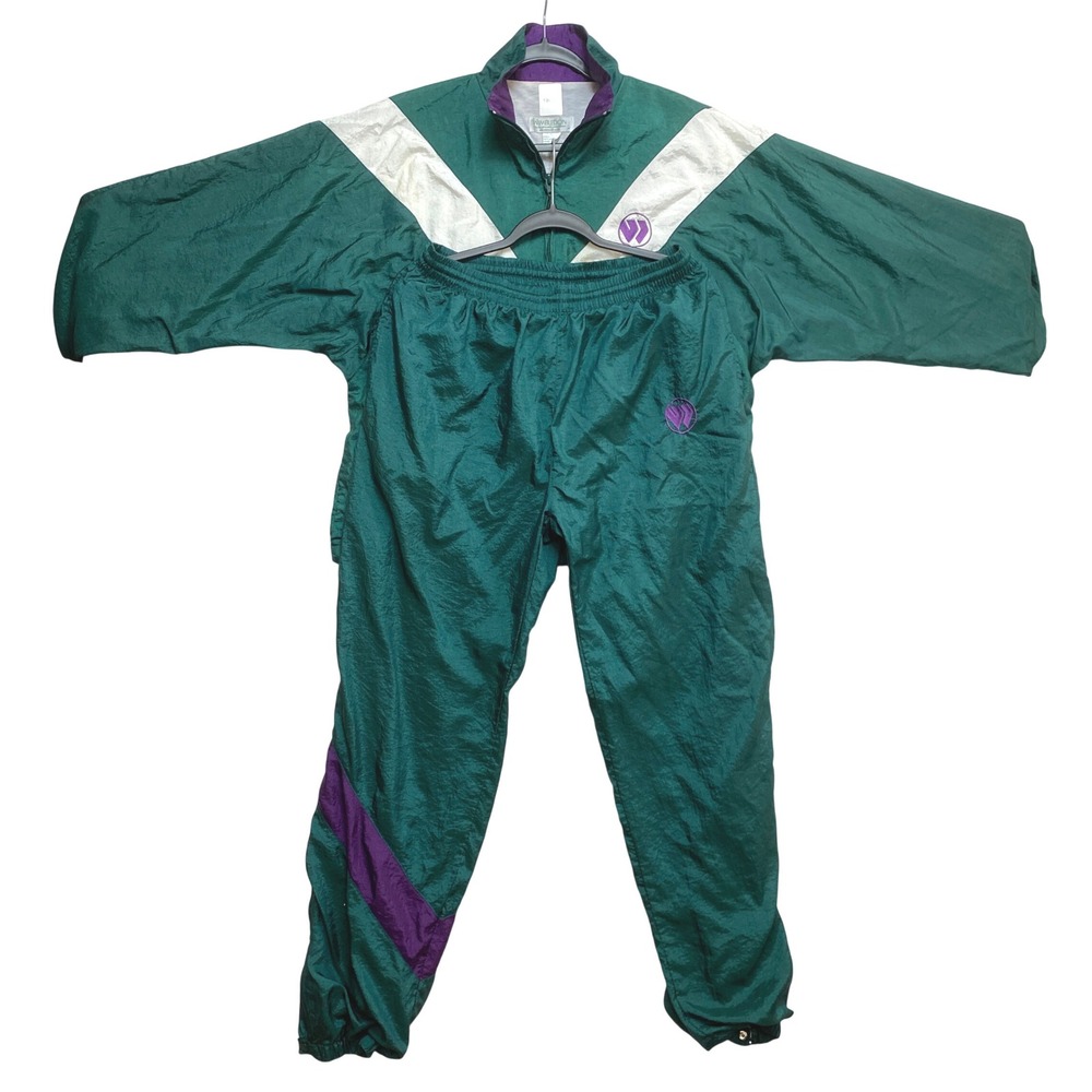 Vintage Wimbledon Tracksuit Mens M L Green Purple White Colorblock 90s Retro